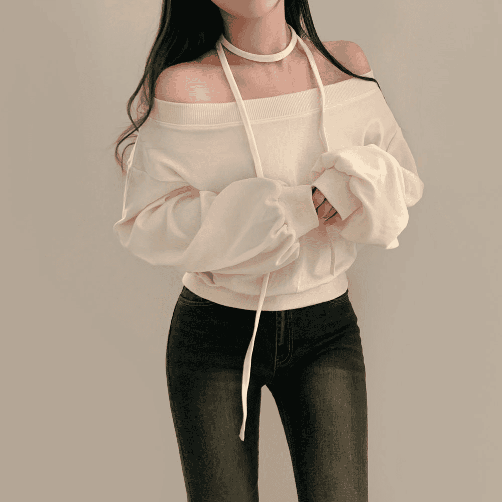 【型格休閒】Off Shoulder Sweatshirt Scarf Set