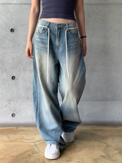 【y2k vibe】String Balloon Wide Jeans