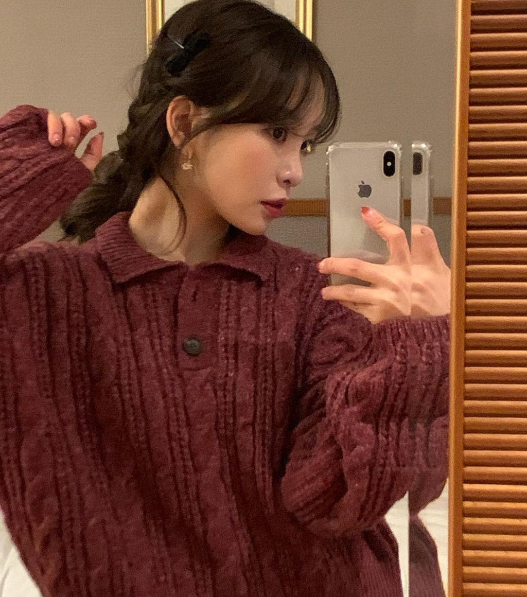 【🍷Christmas &amp; New Year PICK】Double-button collar cable knit top