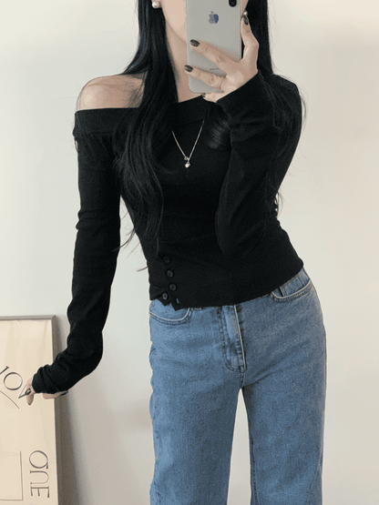 Waist-Gathered Off-Shoulder Top