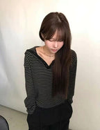 【🎧y2k vibe】Stripe Hoodie Tee 