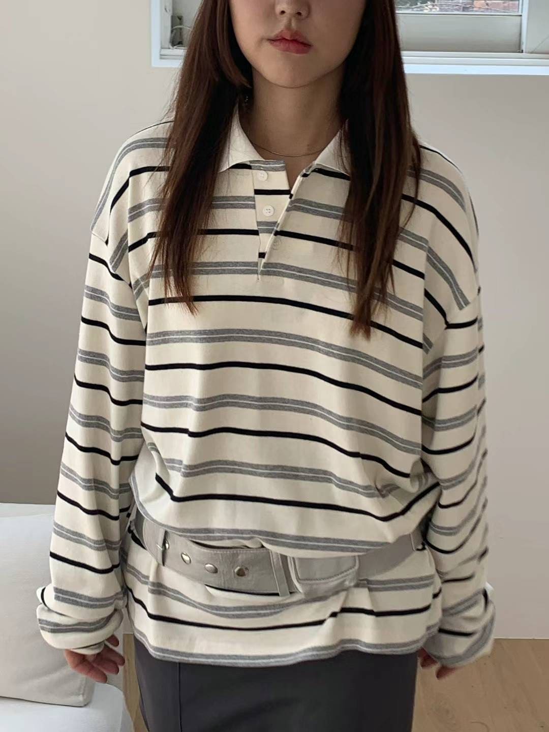 【🪵Simple and Versatile】Rugby Stripe Piket Tee 