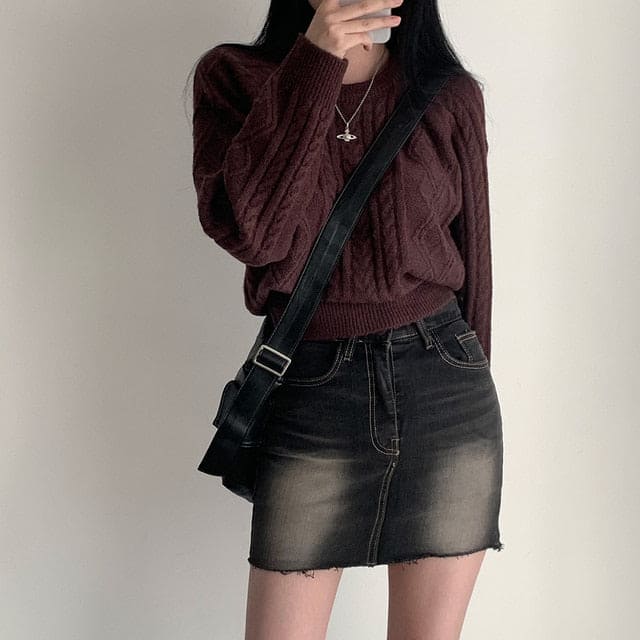 Autumn/Winter Color-Coated Cable Knit Tops