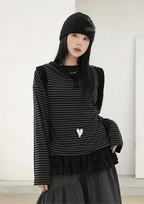 【🎧y2k vibe】Stripe Hoodie Tee 