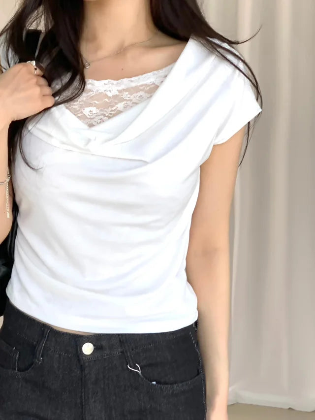【甜美小性感】Lace Shirring Blouse