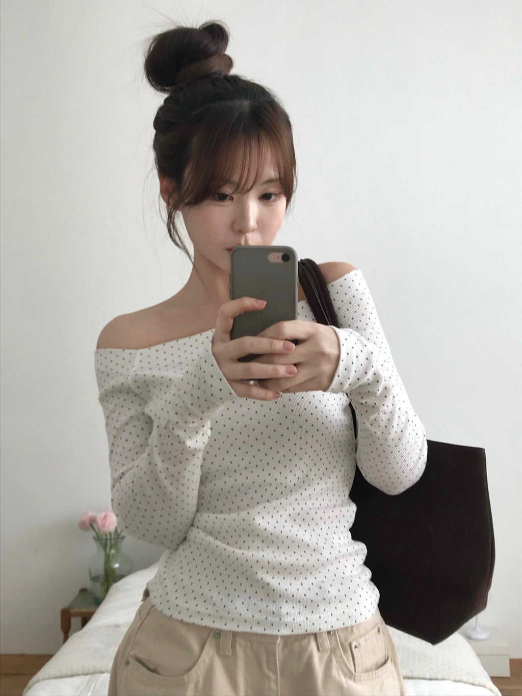 【🤍韓式波點風】Dot Off Shoulder Top