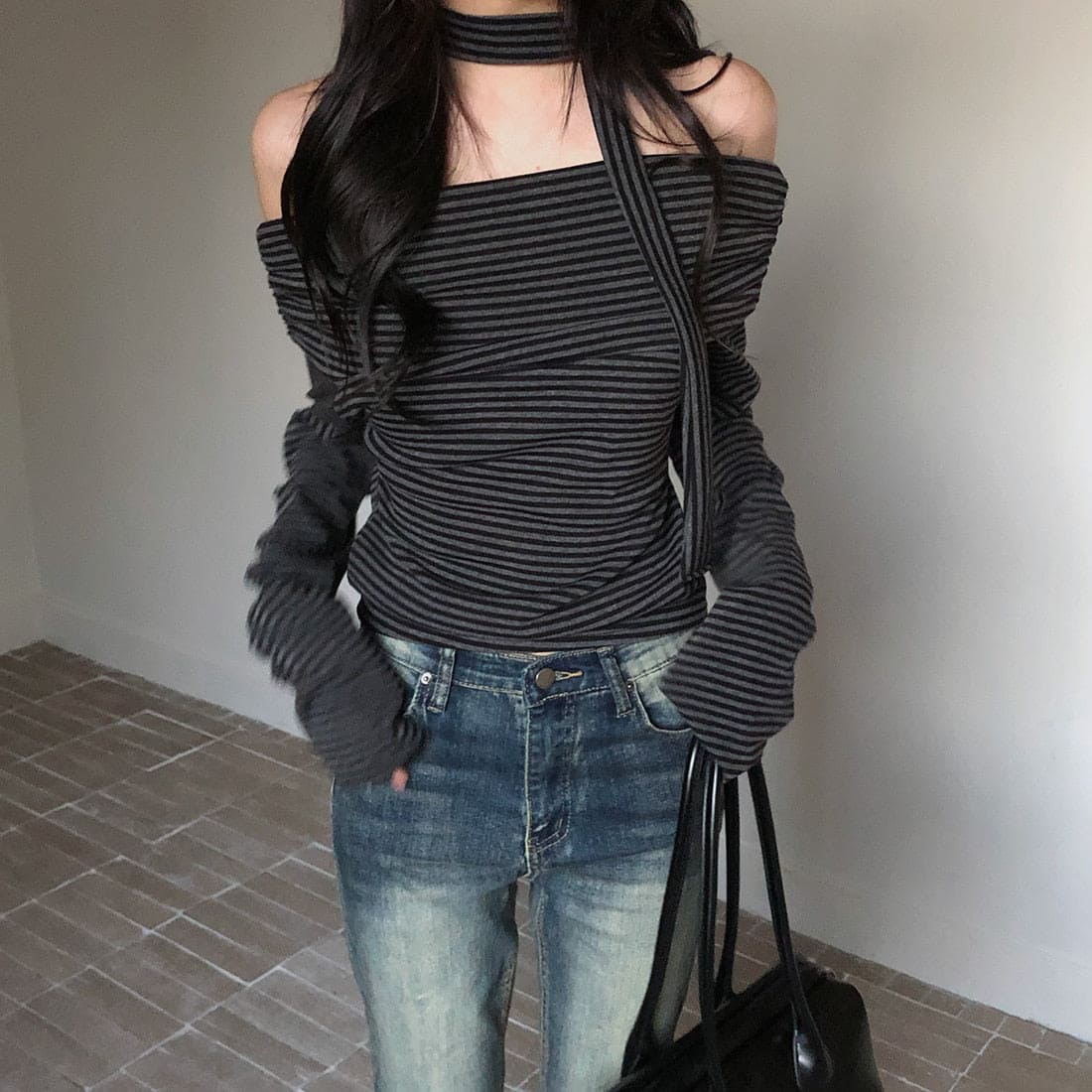 【🗝️Date Essential】Stripe Off Shoulder Set 