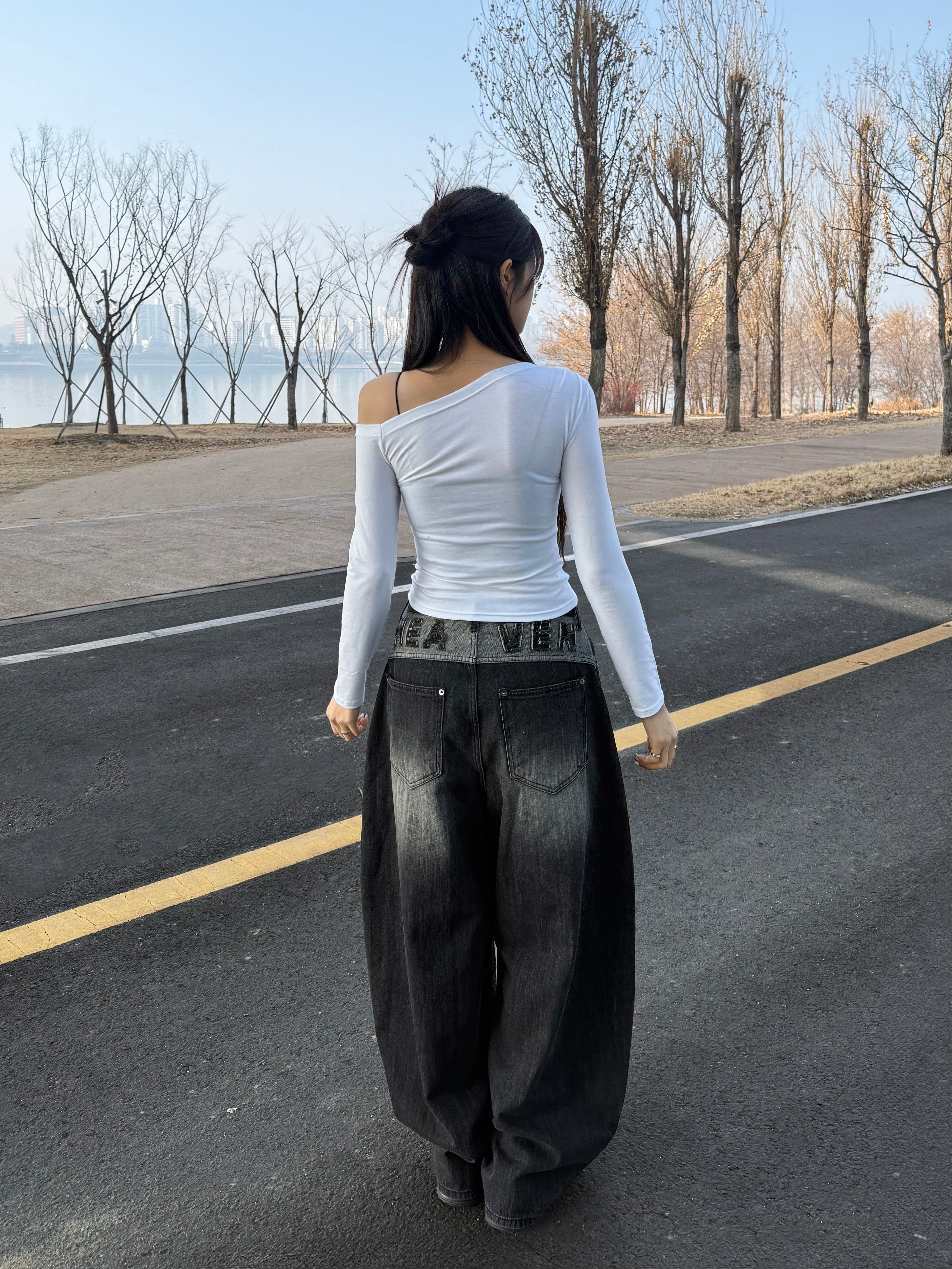 【🖤彎刀褲】Heaven Patch Wide Jeans