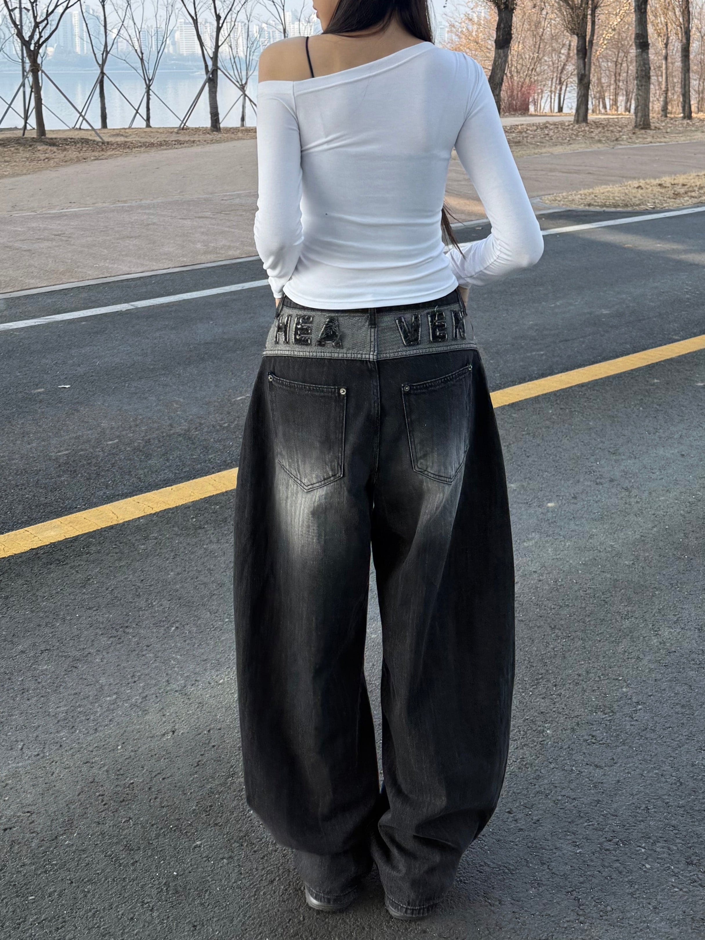 【🖤彎刀褲】Heaven Patch Wide Jeans