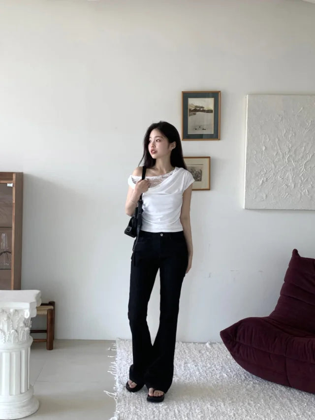 【甜美小性感】Lace Shirring Blouse