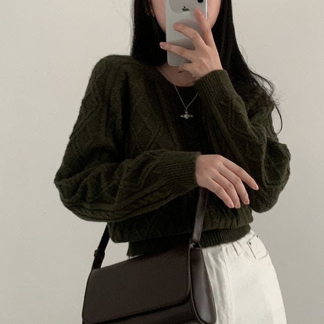 Autumn/Winter Color-Coated Cable Knit Tops