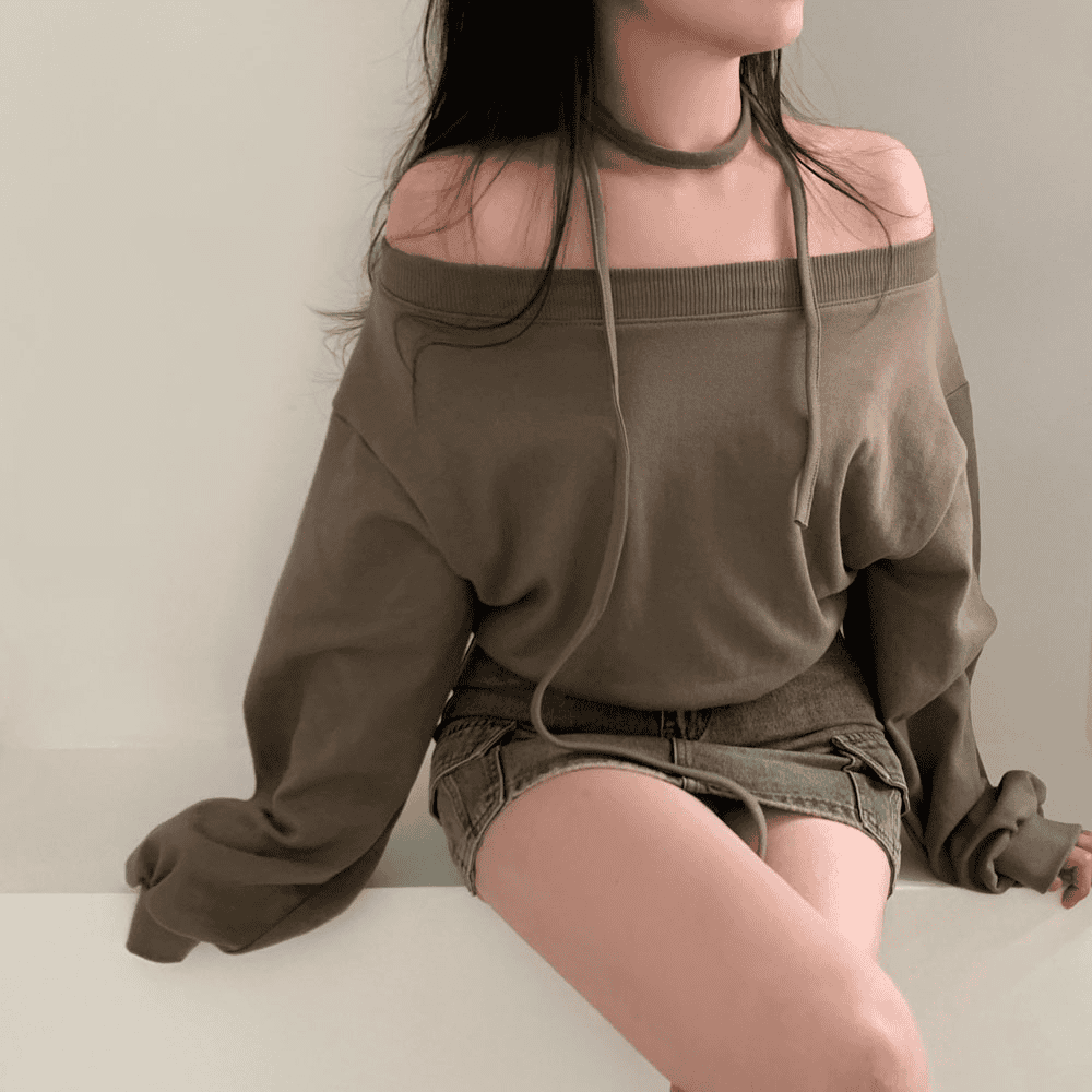 【型格休閒】Off Shoulder Sweatshirt Scarf Set