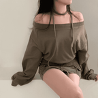 【型格休閒】Off Shoulder Sweatshirt Scarf Set