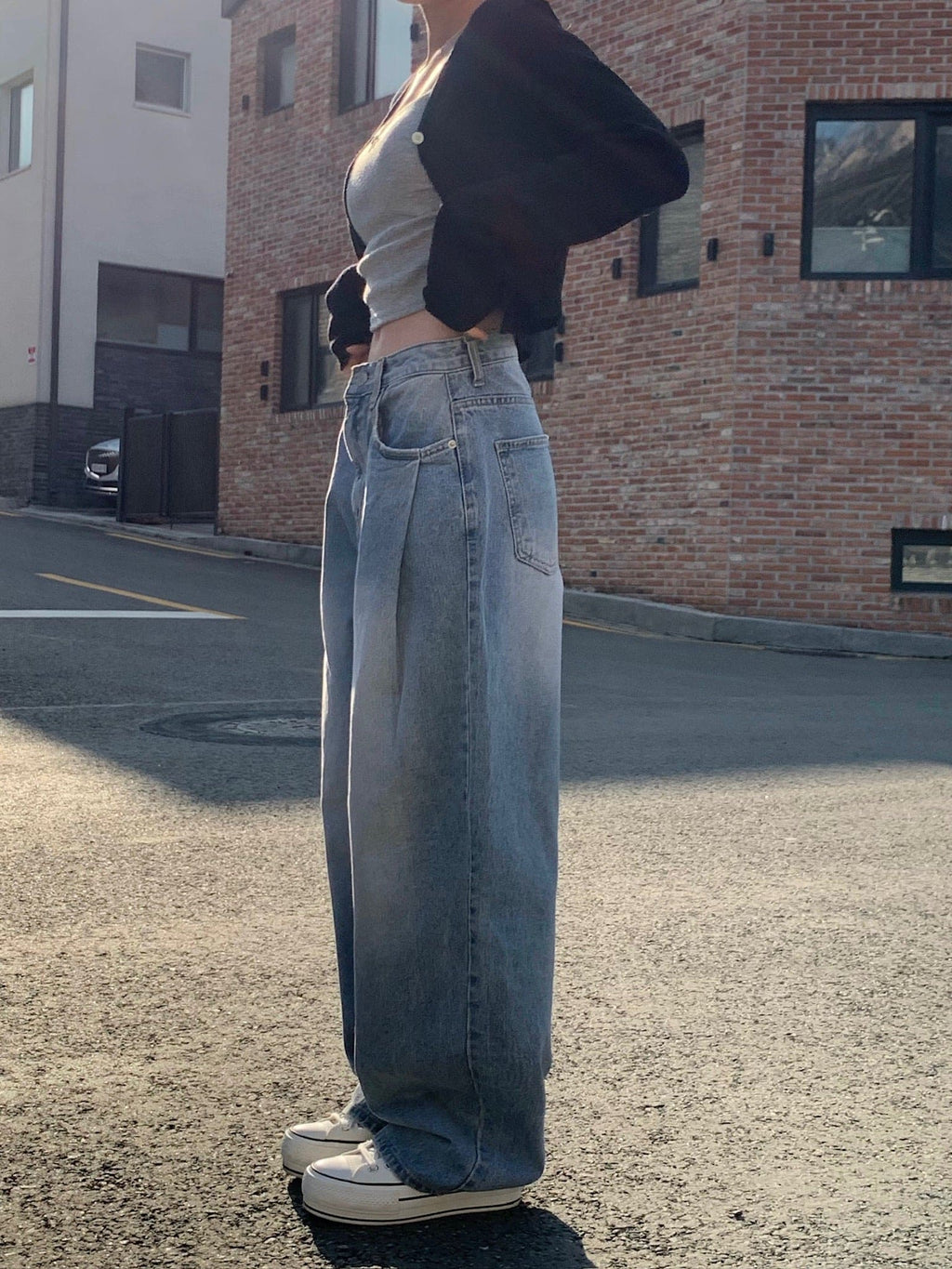 [Lazy Style] Pintuck Balloon Wide Denim
