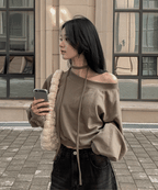 【型格休閒】Off Shoulder Sweatshirt Scarf Set