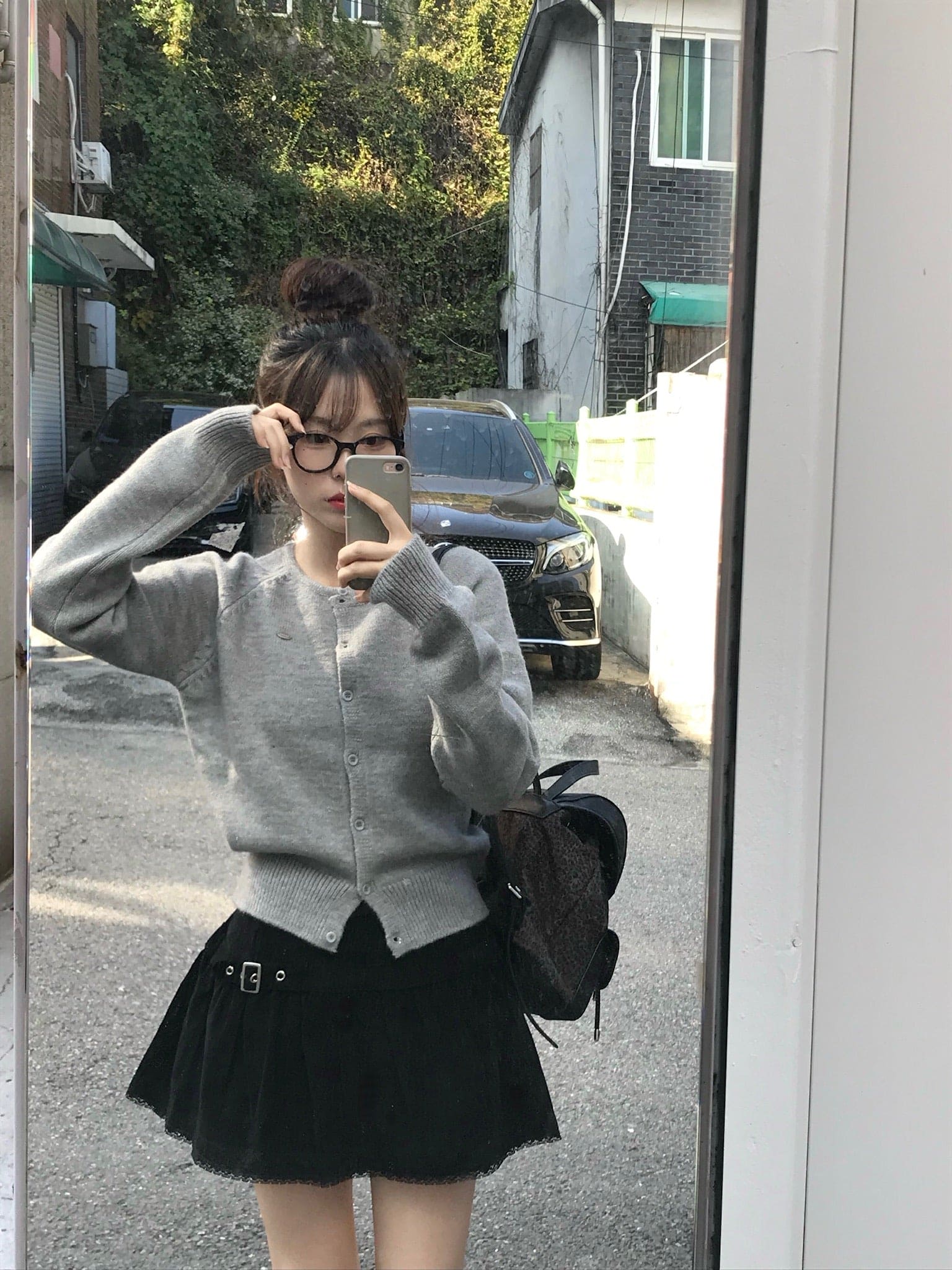 【🤎y2k vibe】Suede Lace Belt Skirt 