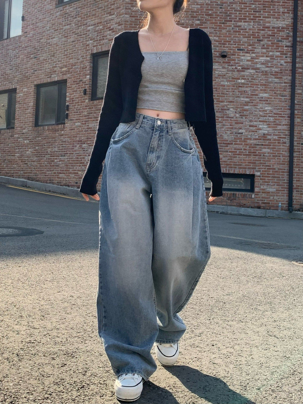 [Lazy Style] Pintuck Balloon Wide Denim