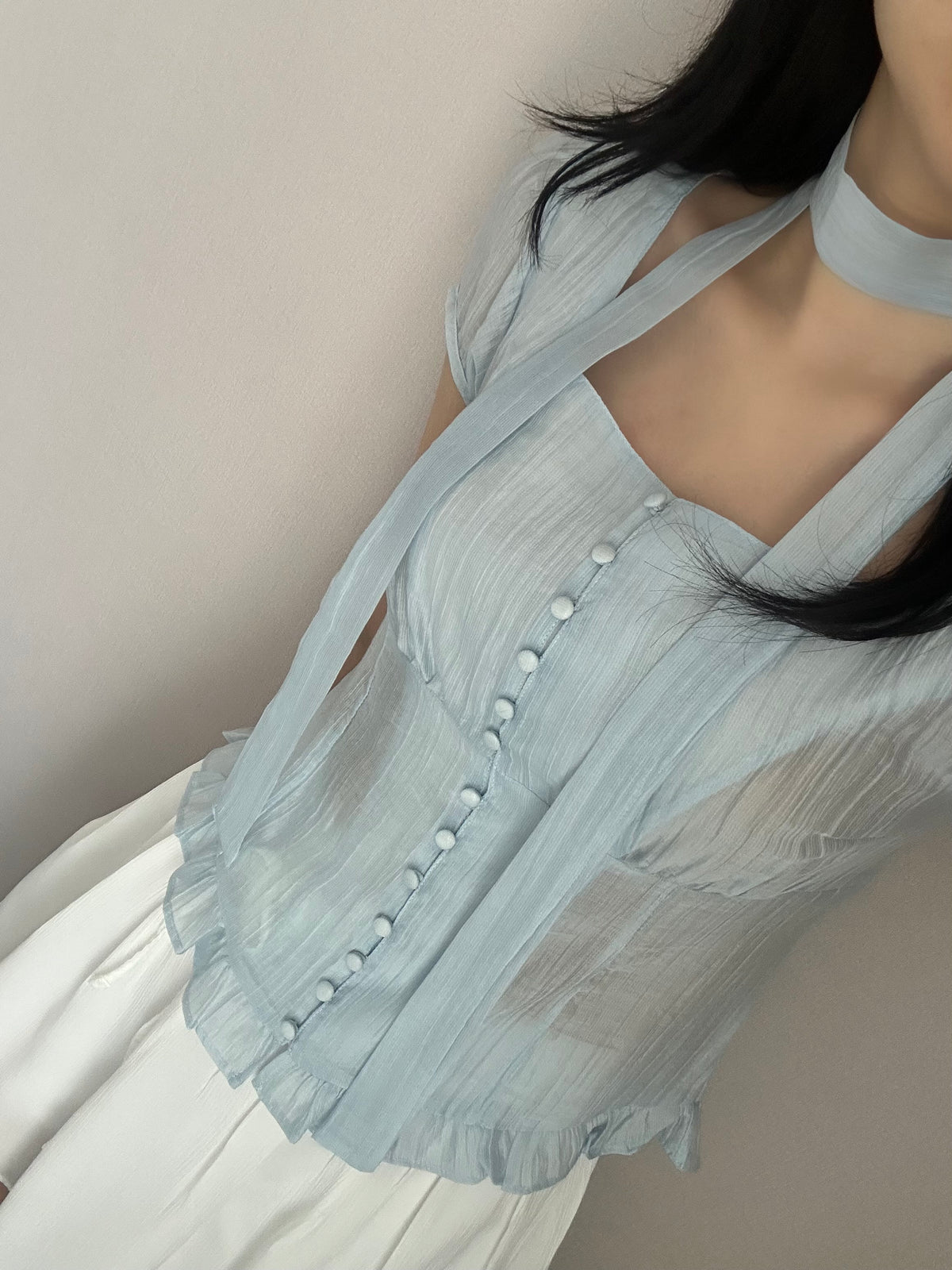 【仙氣約會】Sheer Wrinkle Blouse Set