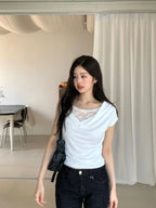 【甜美小性感】Lace Shirring Blouse