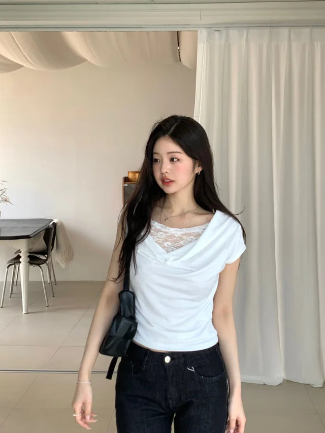 【甜美小性感】Lace Shirring Blouse