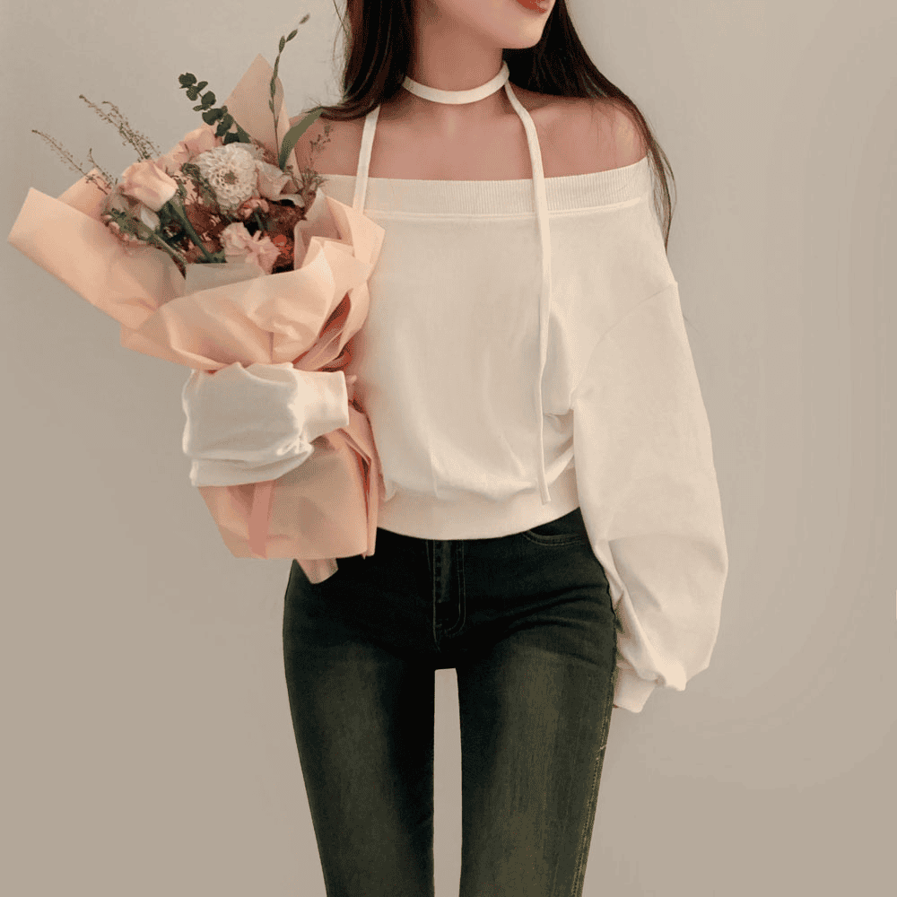 【型格休閒】Off Shoulder Sweatshirt Scarf Set