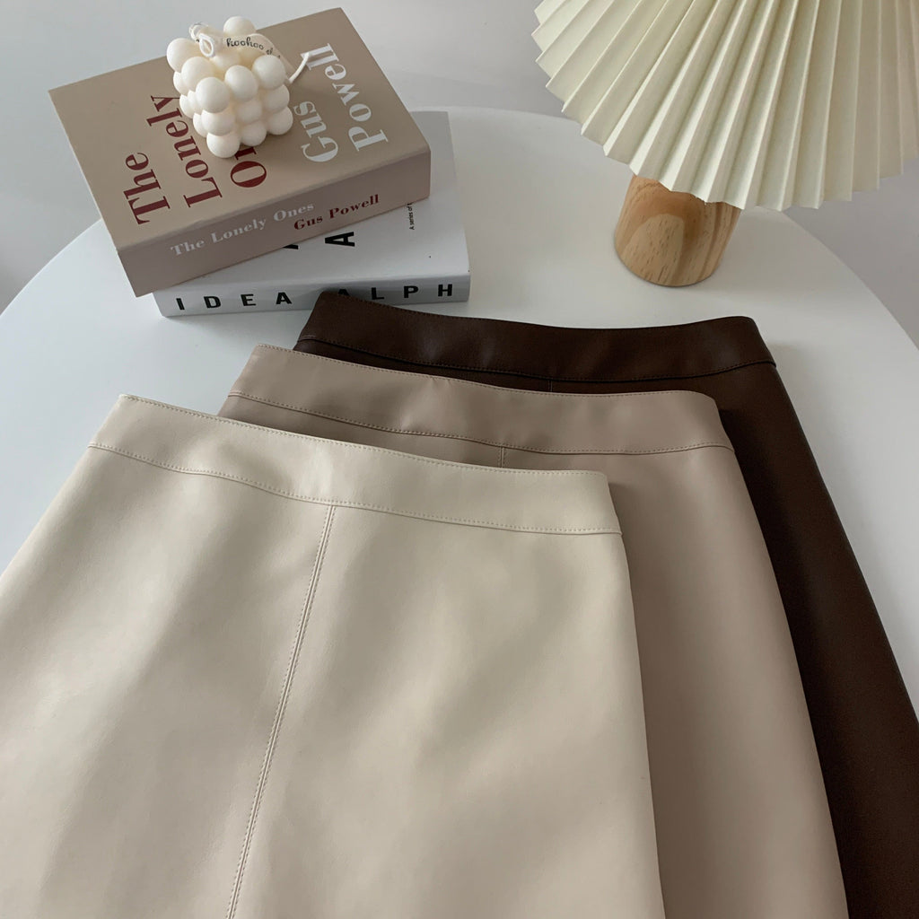 Simple and versatile soft leather skirt 