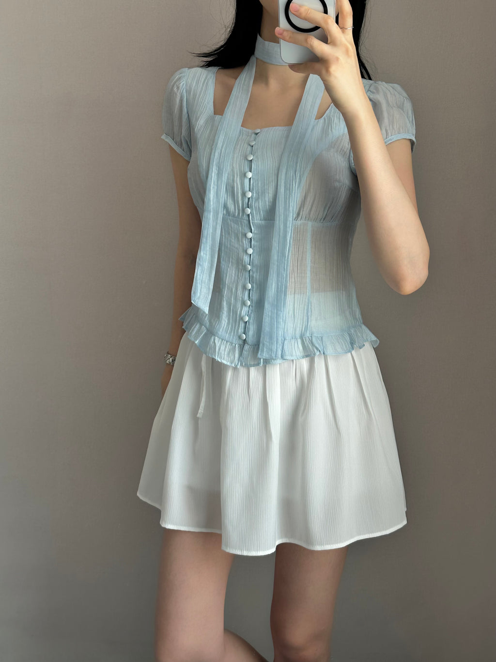 【仙氣約會】Sheer Wrinkle Blouse Set