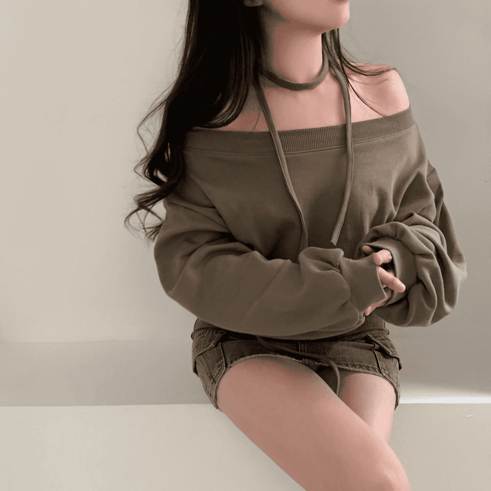 【型格休閒】Off Shoulder Sweatshirt Scarf Set