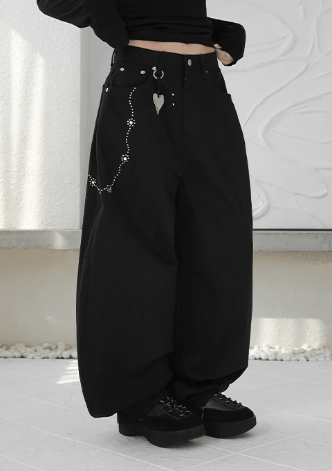 【🖤彎刀神褲】Pearl Chain Jeans