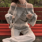 【型格休閒】Off Shoulder Sweatshirt Scarf Set