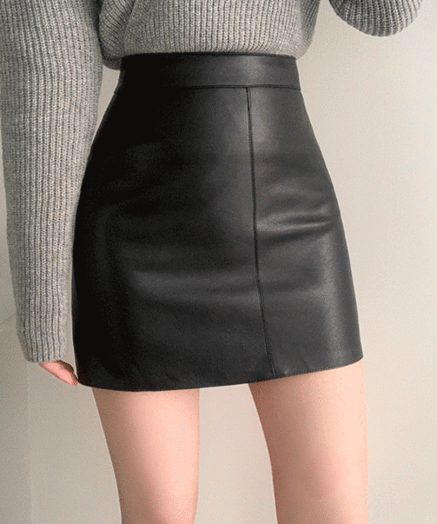 Simple and versatile soft leather skirt 
