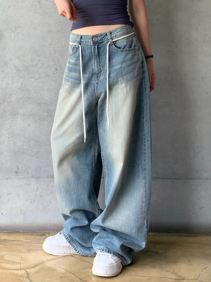 【y2k vibe】String Balloon Wide Jeans