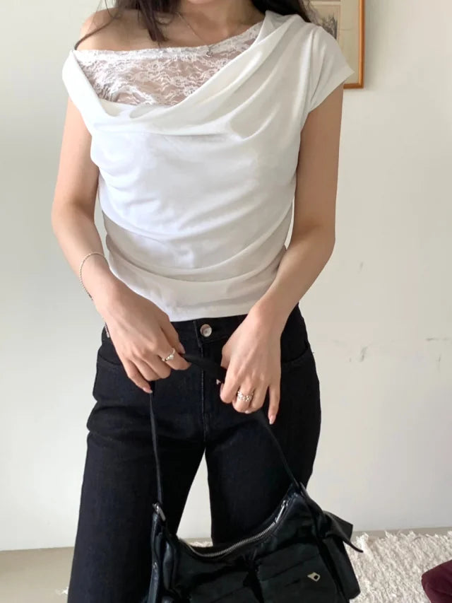 【甜美小性感】Lace Shirring Blouse