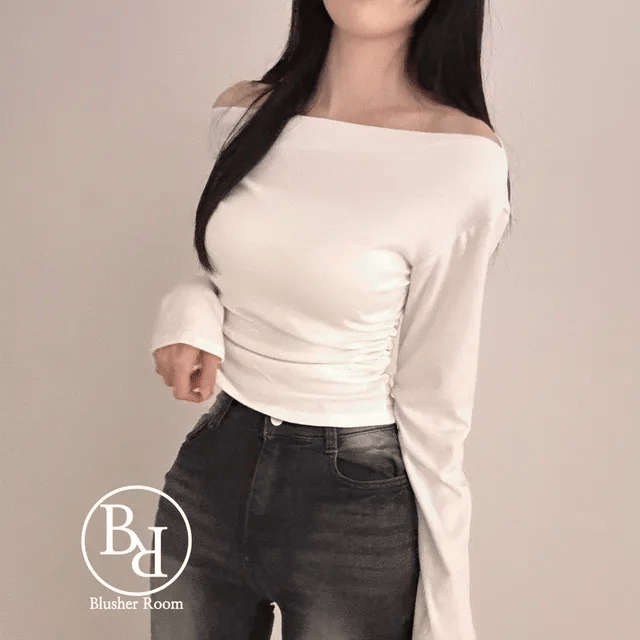 【🩶側褶露肩衫】Side Shirring Tee