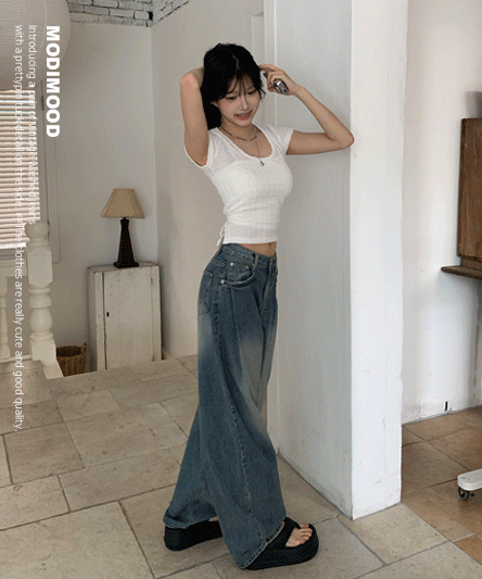 [Lazy Style] Pintuck Balloon Wide Denim