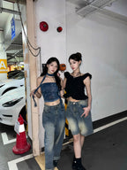 [Lazy Style] Pintuck Balloon Wide Denim