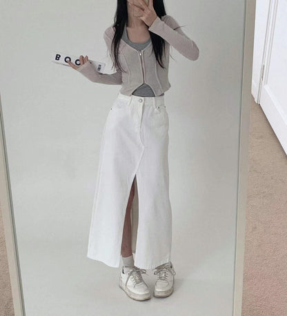 【y2k vibe】Slit Long Denim Skirt