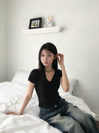 【🖤Korean Style Y2K】PokaDot Lace Tee 