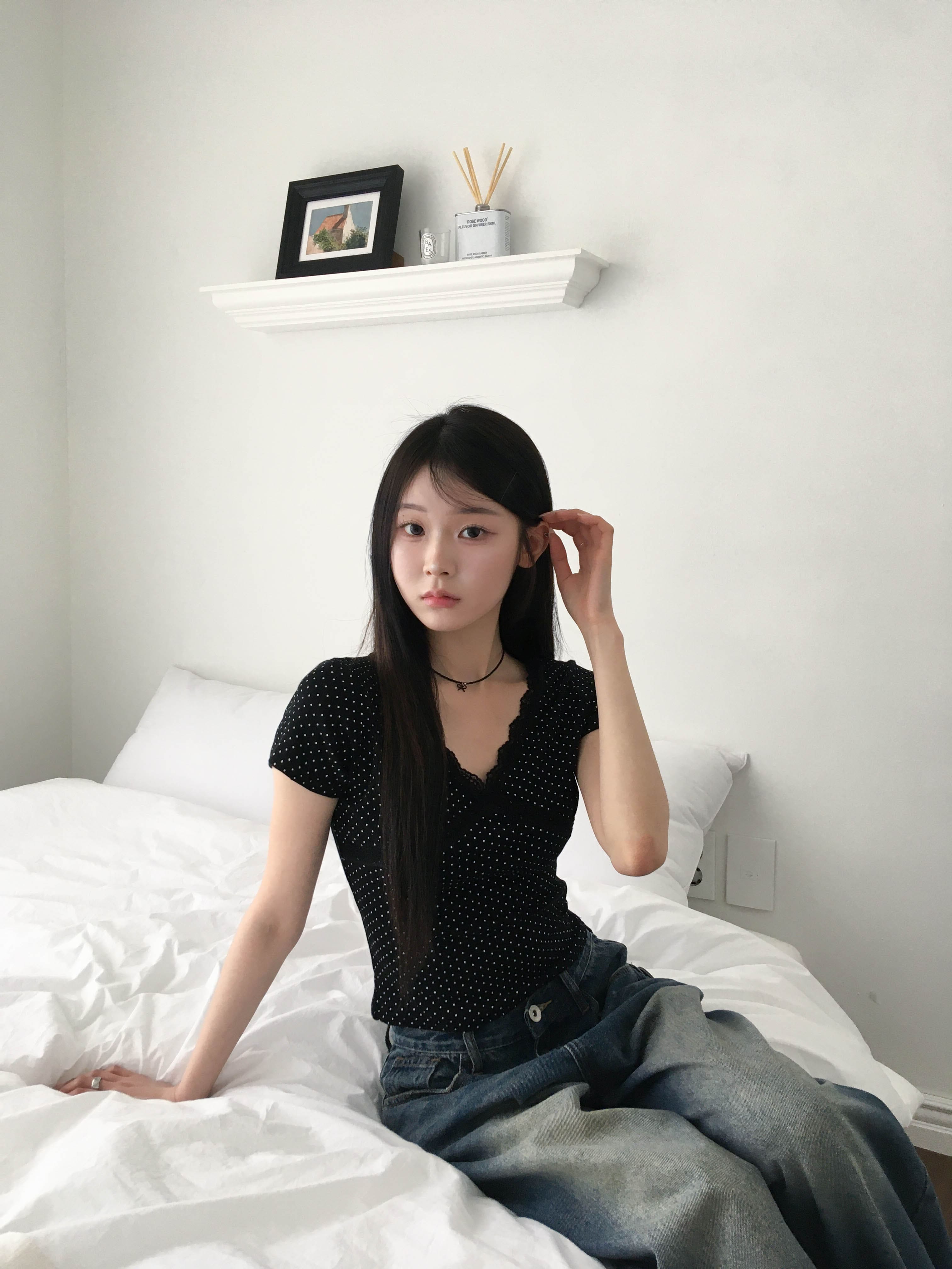 【🖤Korean Style Y2K】PokaDot Lace Tee 