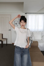 【🤍Korean Chic Relaxed Style】Ruffles Dot Tee 