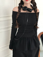 【🤍韓式波點風】Dot Off Shoulder Top