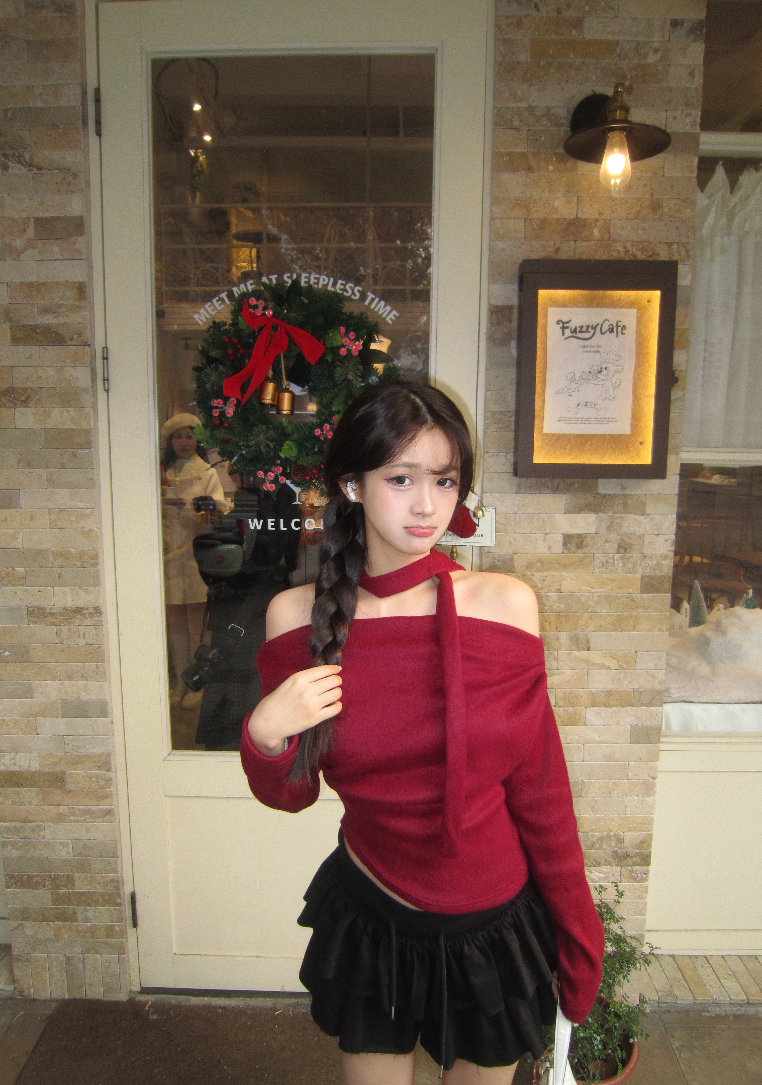 【甜美雪絨】Off-Shoulder Tie Set