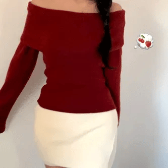 【❤️節日造型】Slim Fit Off-Shoulder Knit