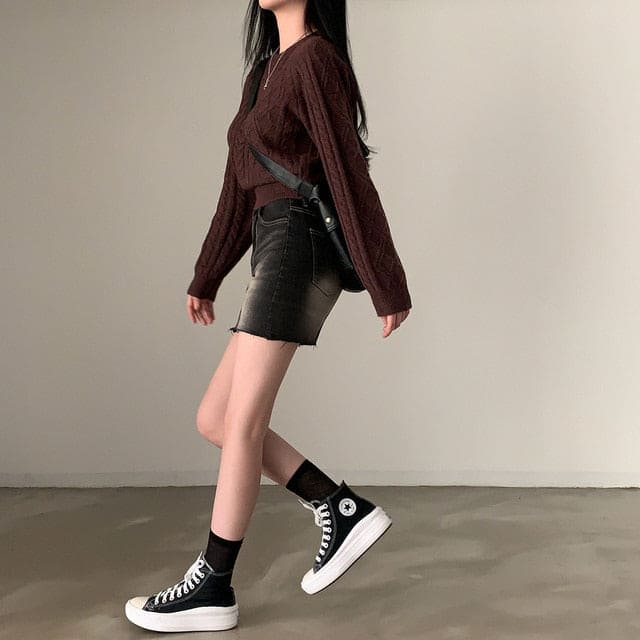 Autumn/Winter Color-Coated Cable Knit Tops