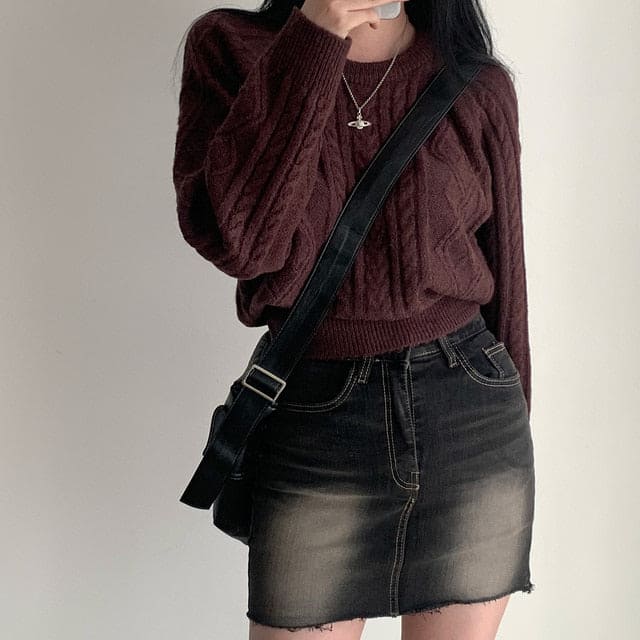 Autumn/Winter Color-Coated Cable Knit Tops