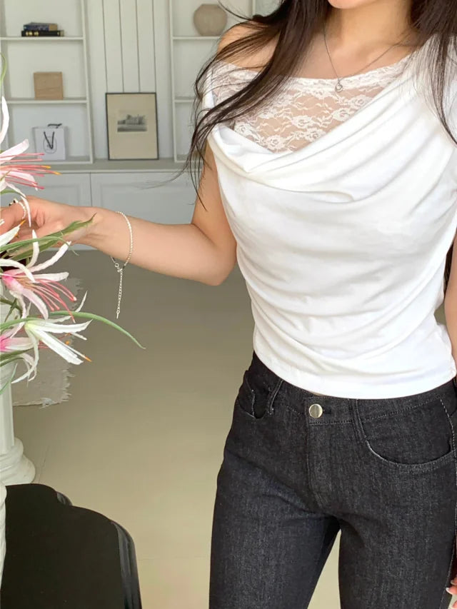【甜美小性感】Lace Shirring Blouse