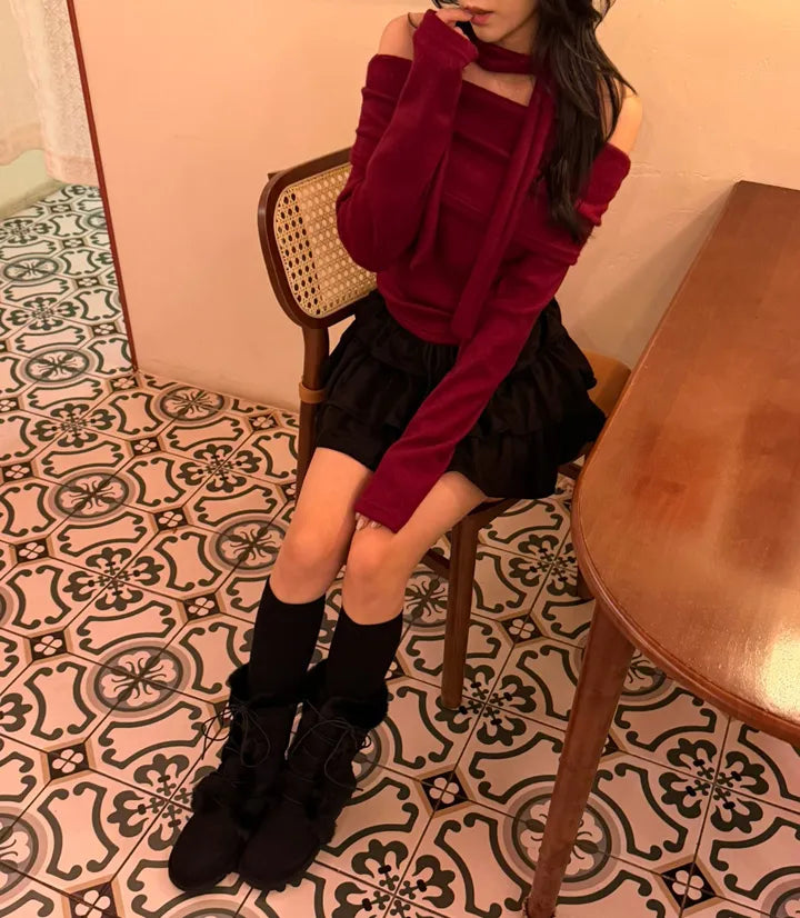 Breezy Off Shoulder Scarf Set 