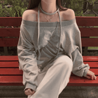 【型格休閒】Off Shoulder Sweatshirt Scarf Set