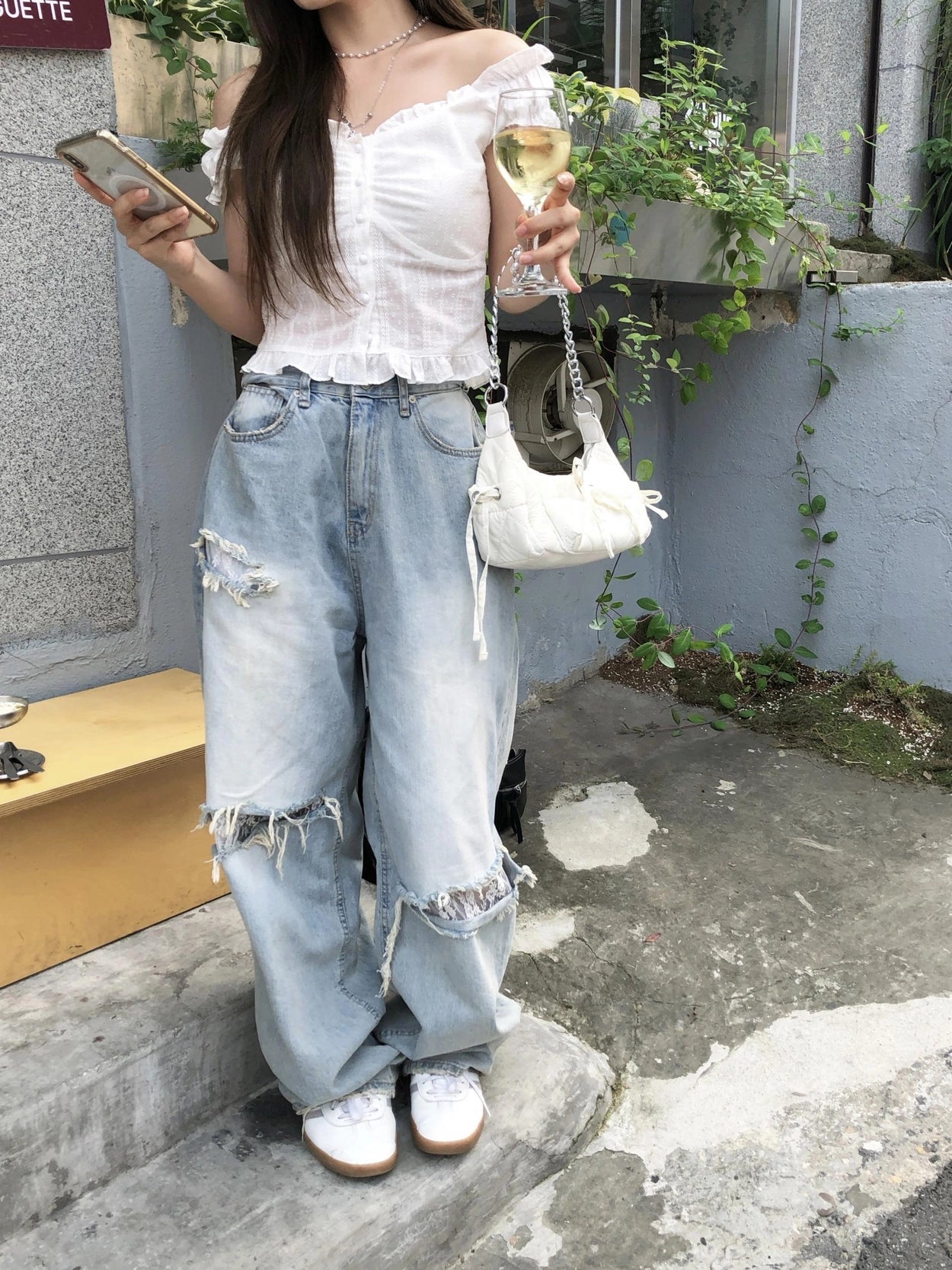 【OOTJ】Damaged Washing Wide Denim