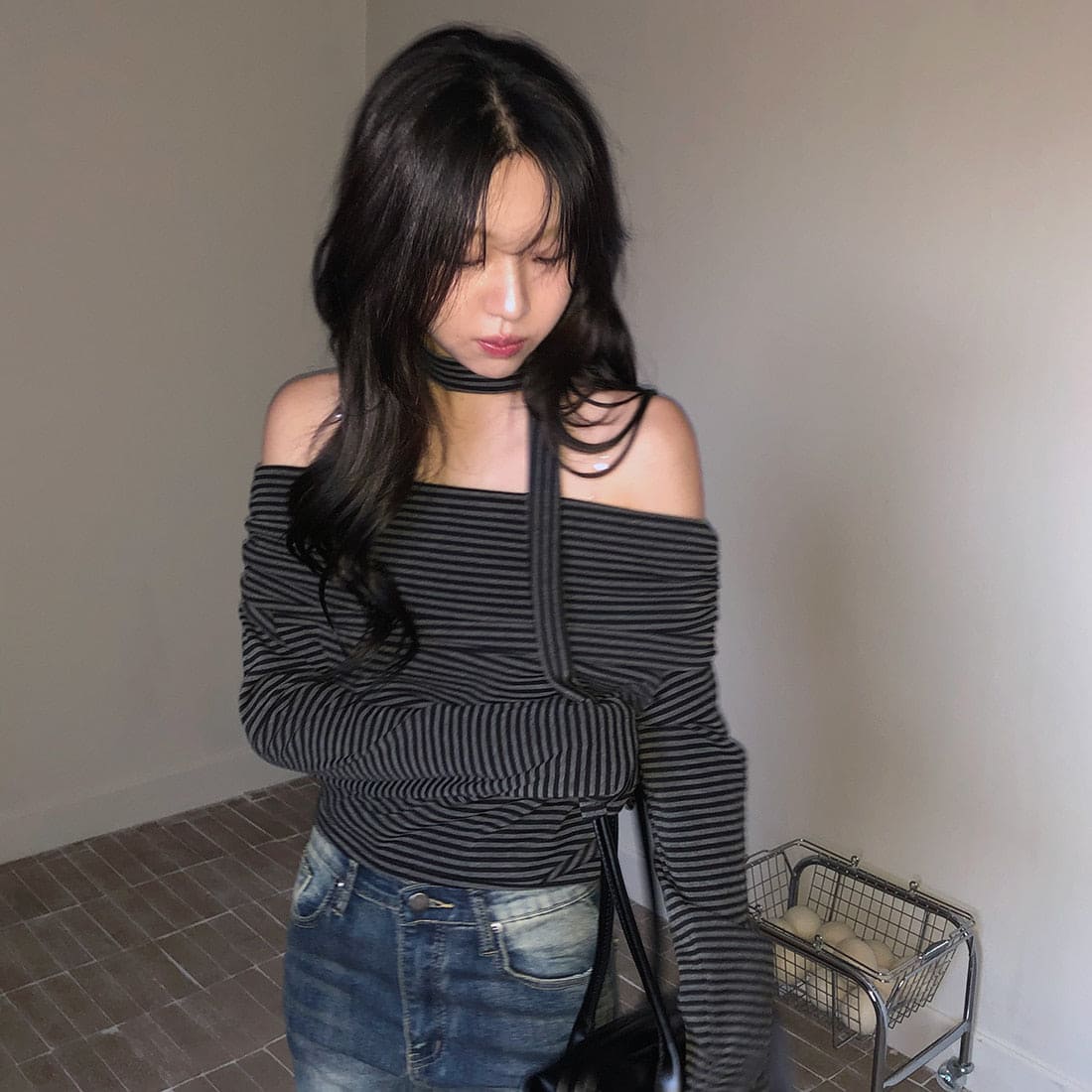 【🗝️Date Essential】Stripe Off Shoulder Set 